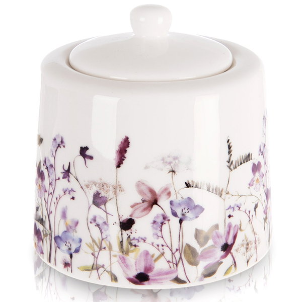Cukierniczka Kwiaty Porcelanowa Cukiernica Pojemnik na Cukier z Pokrywką