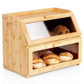 Chlebak Bambusowy Dwupoziomowy Piętrowy Pojemnik Szafka na Chleb Pieczywo