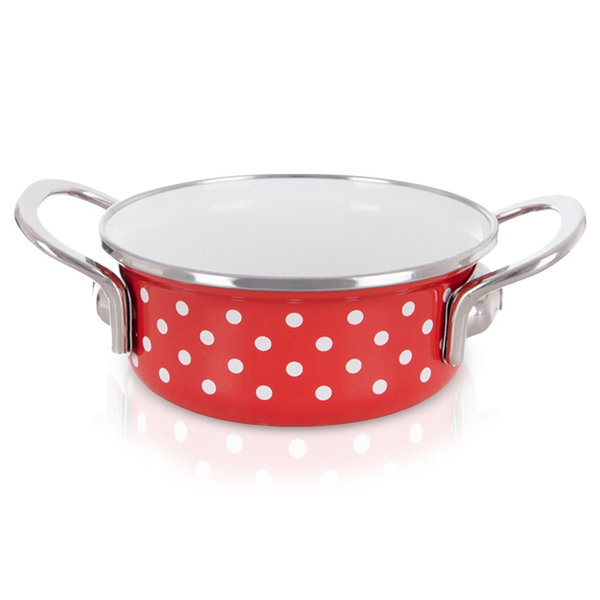 Garnek Stalowy Emaliowany Mały Garnuszek Rondelek Niski Retro 12 cm 0,6L