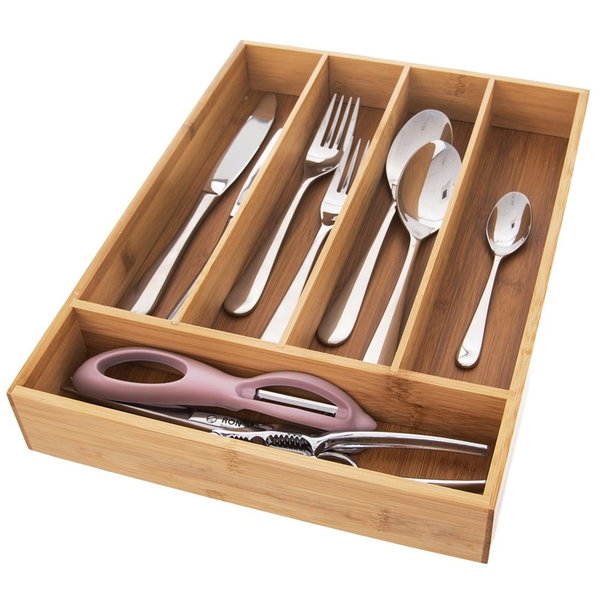 Wkład Bambusowy Organizer na Sztućce do Szuflady Pojemnik Kuchenny 35x26x5