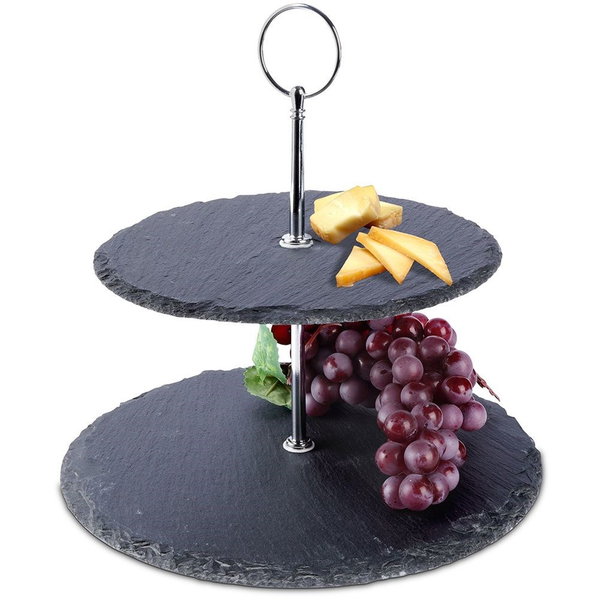 Patera Kamienna na Owoce Ciasto 2-piętrowa Dekoracyjna Orion 23 cm