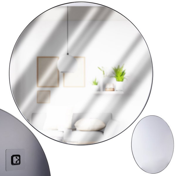 Lustro Koło Ścienne Okrągłe w Czarnej Ramie na Ścianę Duże Loft 55 cm