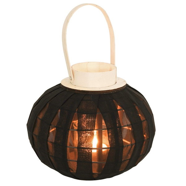 Lampion Drewniany Czarny Latarnia na Świeczkę Świecznik Boho do Domu Ogrodu