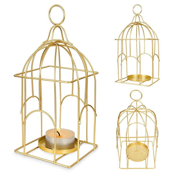 Świecznik Metalowy Złoty Stojak na Świeczkę Tealight Lampion Latarnia
