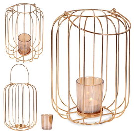 Świecznik Metalowy Złoty Stojak na Świeczkę Tealight Lampion Latarnia