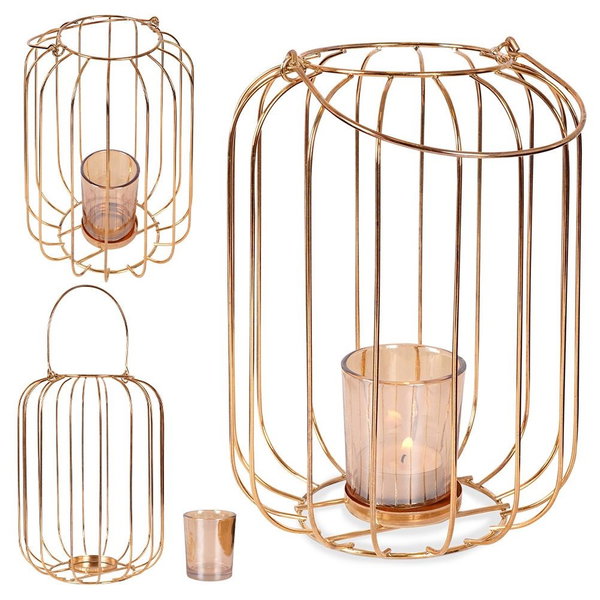 Świecznik Metalowy Złoty Stojak na Świeczkę Tealight Lampion Latarnia