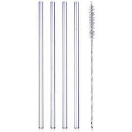 4x Szklane Słomki do Napojów Rurki Proste Wielorazowe z Czyścikiem Szczotką