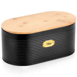 Pojemnik Chlebak na Pieczywo Chleb Bułki z Deską Bambusową Kuchenny Czarny