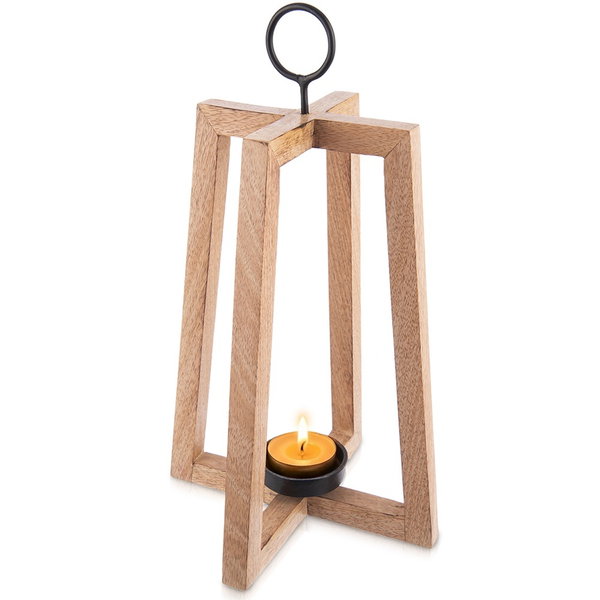 Lampion Drewniany Stojak Podstawka na Świeczkę Tealight Świecznik 44 cm