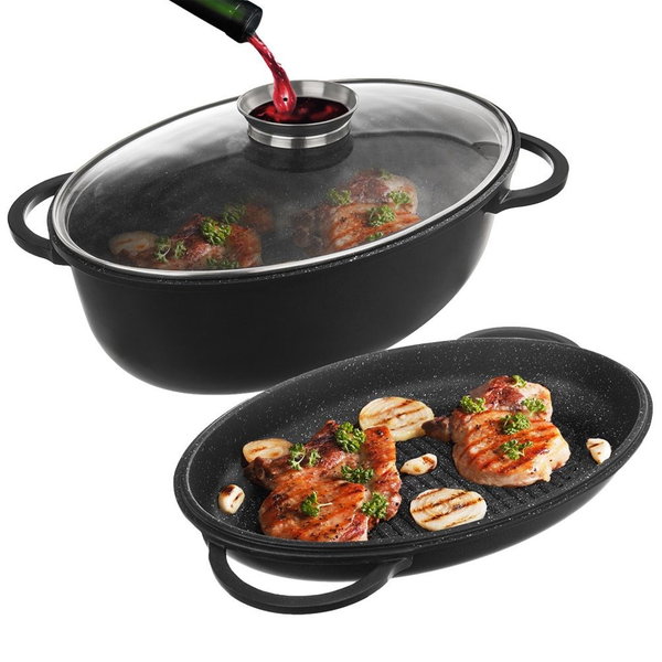 Brytfanna Granitowa Brytfanka Gęsiarka Patelnia Grillowa do Pieczenia 3w1