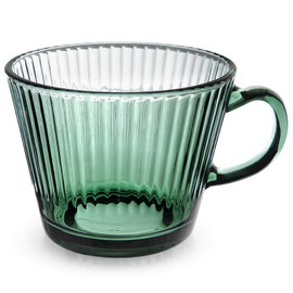 Szklanka Zielona do Picia Kawy Herbaty Napojów Ryflowana z Uchwytem 420 ml