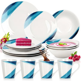 Zestaw Obiadowy Komplet Serwis Talerz Obiadowy Płytki Głęboki Deserowy 16el