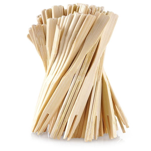 100x Widelczyki Bambusowe Drewniane Widelce do Przekąsek Przystawek 9 cm