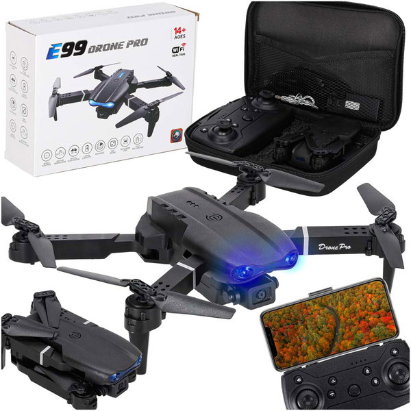Zdalnie Sterowany Dron Kieszonkowy RC E99 Pro Podwójna Kamera 720p + Etui