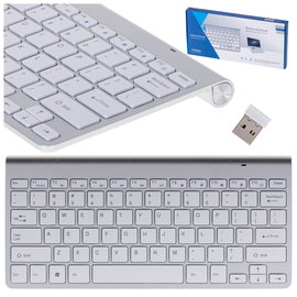 Klawiatura Bezprzewodowa Mała do Laptopa Smart TV Mini USB Płaska Srebrna