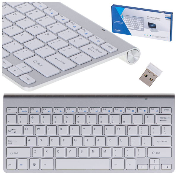 Klawiatura Bezprzewodowa Mała do Laptopa Smart TV Mini USB Płaska Srebrna
