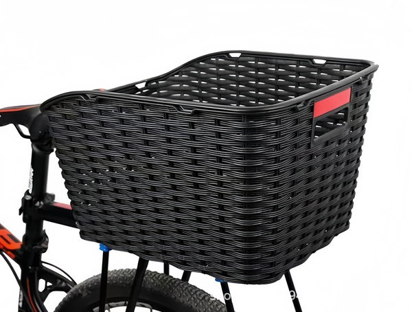 Koszyk Rowerowy na Bagażnik Tył Duży Rattanowy Czarny z Odblaskiem Kosz