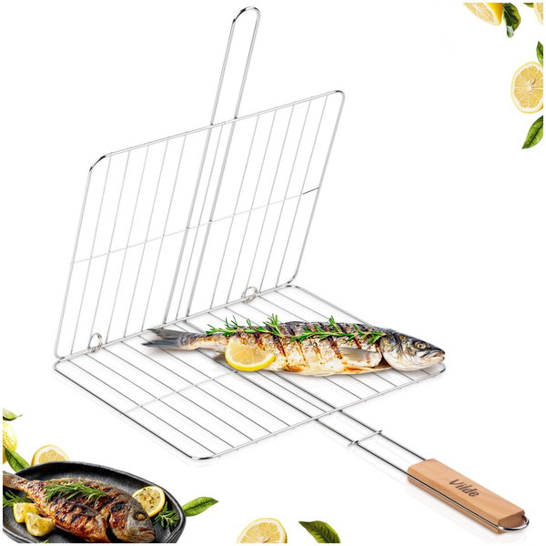 Ruszt do Grilla Mięsa Ryb Warzyw Koszyk Zamykany Stalowy Kratka 33x29 cm