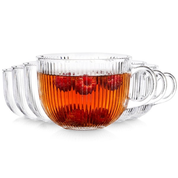 6x Szklanki Ryflowane do Kawy Herbaty Napojów Zestaw Komplet Szklanek 470ml