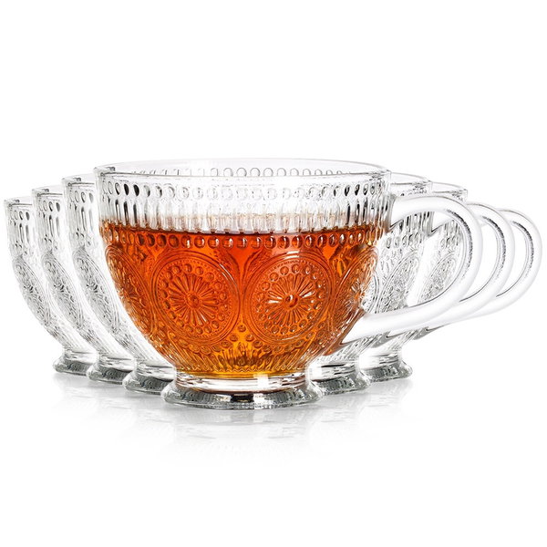 6x Szklanki Zdobione do Kawy Herbaty Napojów Zestaw Komplet Szklanek 400ml