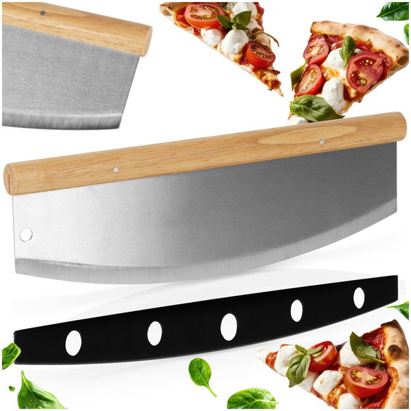 Duży Nóż do Pizzy Stalowy Tasak Kołyska do Krojenia Siekania Warzyw Ziół