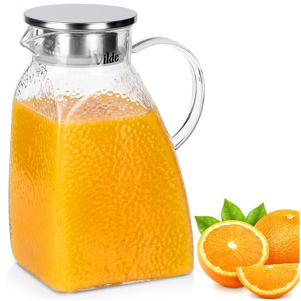Dzbanek na Napoje Wodę Sok Lemoniadę Szklany Pokrywka Wąski do Lodówki 1,8L