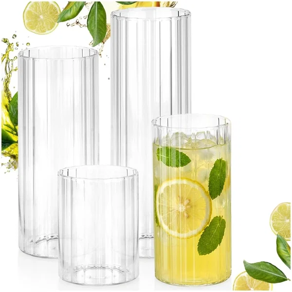 4x Szklanki Ryflowane do Napojów Wody Drinków Zestaw Komplet Szklanek