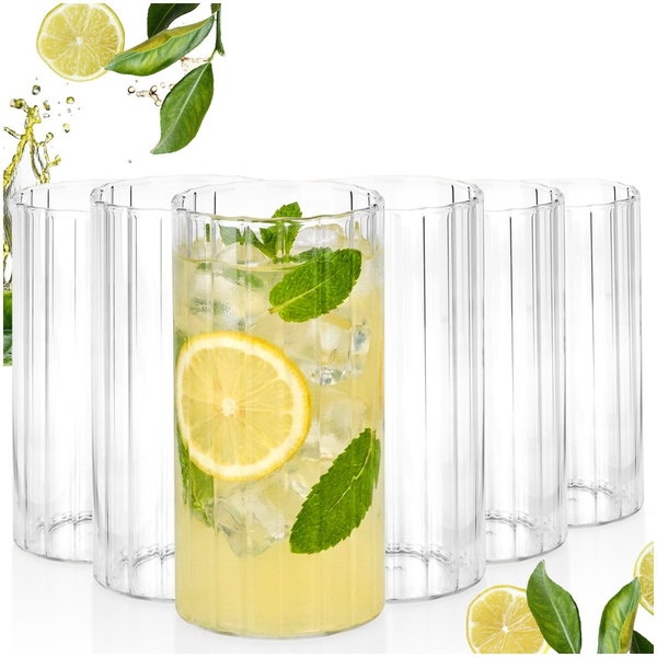 6x Szklanki Ryflowane do Napojów Wody Drinków Zestaw Komplet Szklanek 360ml