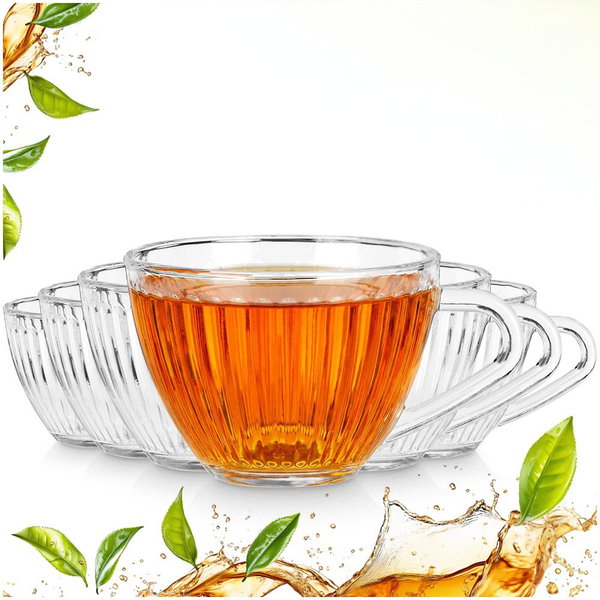 6x Szklanki Ryflowane do Kawy Herbaty Napojów Zestaw Komplet Szklanek 240ml