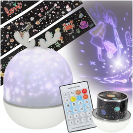 Projektor Gwiazd dla Dziecka Lampka Nocna Renifer Rzutnik LED USB Obrotowy