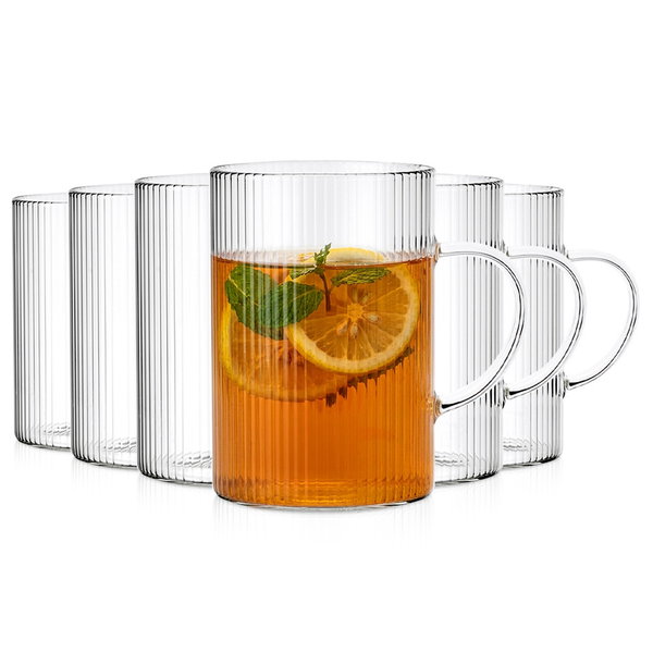 6x Szklanki Ryflowane do Kawy Herbaty Napojów Zestaw Komplet Szklanek 290ml