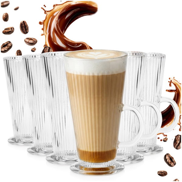 6x Szklanki do Kawy Latte Cappuccino Herbaty Napojów Deserów Ryflowane