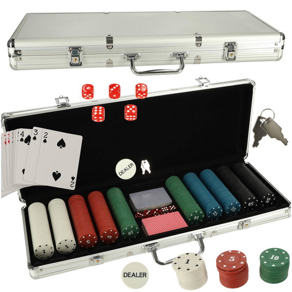 Zestaw do Pokera Texas Gry 500 Żetonów Poker Walizka Żetony Karty Kostki XL