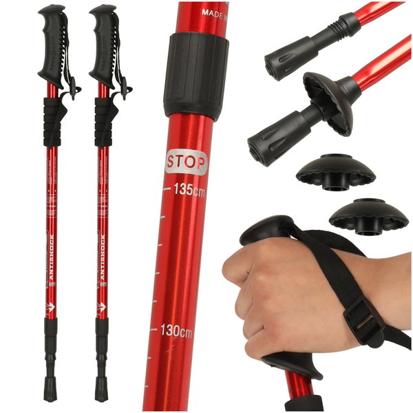 Kijki Trekkingowe Kije do Nordic Walking Składane Regulowane 2 szt Czerwone