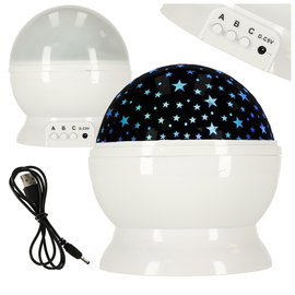 Lampka Nocna Projektor Gwiazd dla Dzieci USB 2w1 Obrotowa Kolorowa LED