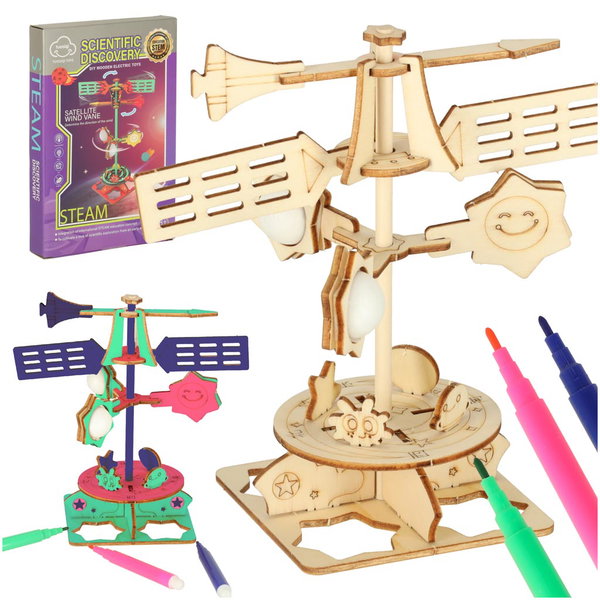 Zestaw Edukacyjny Puzzle Drewniane Wiatrowskaz Wiatraczek Model 3D Naukowy