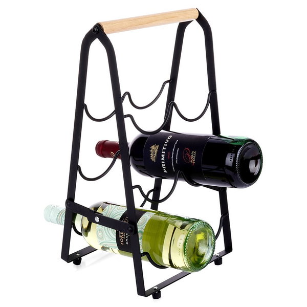 Stojak Metalowy Czarny Wino Alkohol Regał Szafka Półka na Wina 6 Butelek