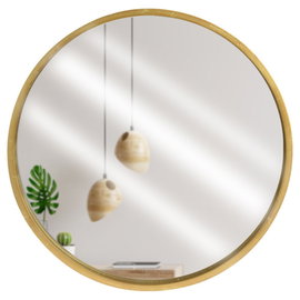 Lustro Koło Ścienne Okrągłe w Złotej Ramie na Ścianę Duże Złote Loft 50 cm