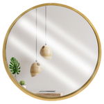 Lustro Koło Ścienne Okrągłe w Złotej Ramie na Ścianę Duże Złote Loft 50 cm