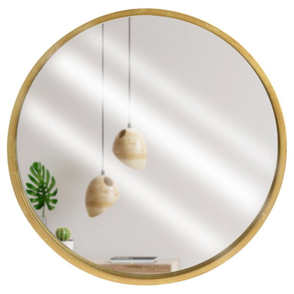 Lustro Koło Ścienne Okrągłe w Złotej Ramie na Ścianę Duże Złote Loft 50 cm