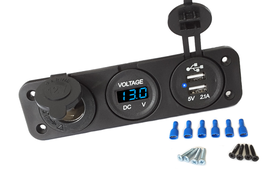 Gniazdo zapalniczki 12v USB woltomierz Niebieski wyświetlacz