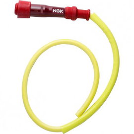 Fajka na świece NGK SY11 ebonitowa prosta, czerwona, przewód 50cm żółty