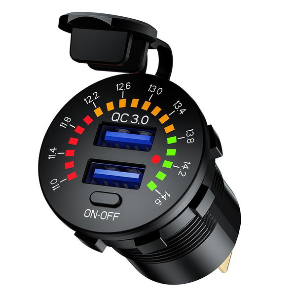 Podwójne gniazdo USB QC 3.0 36W z woltomierzem BIKETEC | BTMUS44