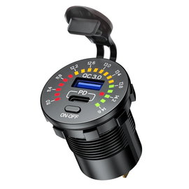 Podwójne gniazdo USB Typ-C + USB QC 3.0 40W z woltomierzem BIKETEC | BTMUS45