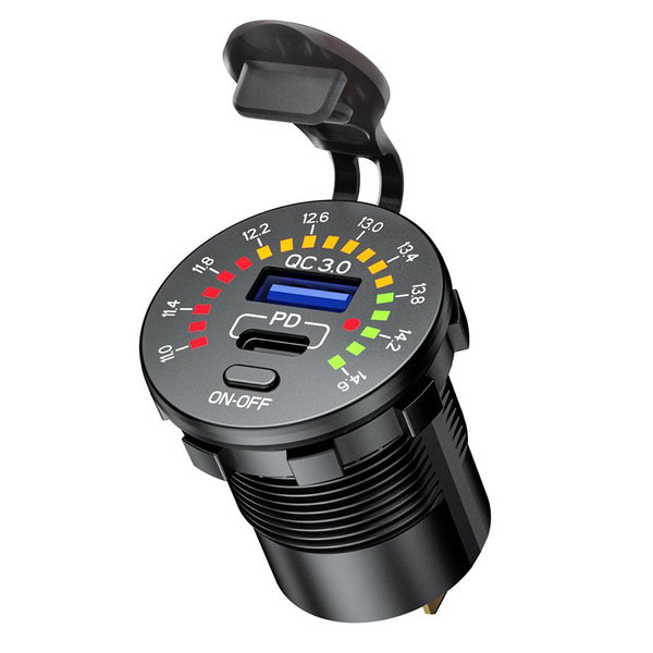 Podwójne gniazdo USB Typ-C + USB QC 3.0 40W z woltomierzem BIKETEC | BTMUS45