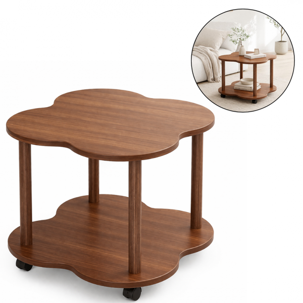Mobilny stolik kawowy w kształcie koniczyny, orzechowy 60x60x48cm STL26
