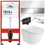 TECE ZESTAW PODTYNKOWY WC MISKA RIMLESS PRZYCISK SZKLANY BIAŁY / CHROM 7W1