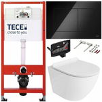TECE ZESTAW PODTYNKOWY WC MISKA RIMLESS PRZYCISK CZARNY POŁYSK FRESH 7W1