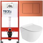 TECE ZESTAW PODTYNKOWY WC MISKA RIMLESS PRZYCISK CZERWONY BRĄZ MATA 6W1
