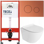 TECE ZESTAW PODTYNKOWY WC MISKA RIMLESS PRZYCISK CZERWONY BRĄZ MATA 6W1